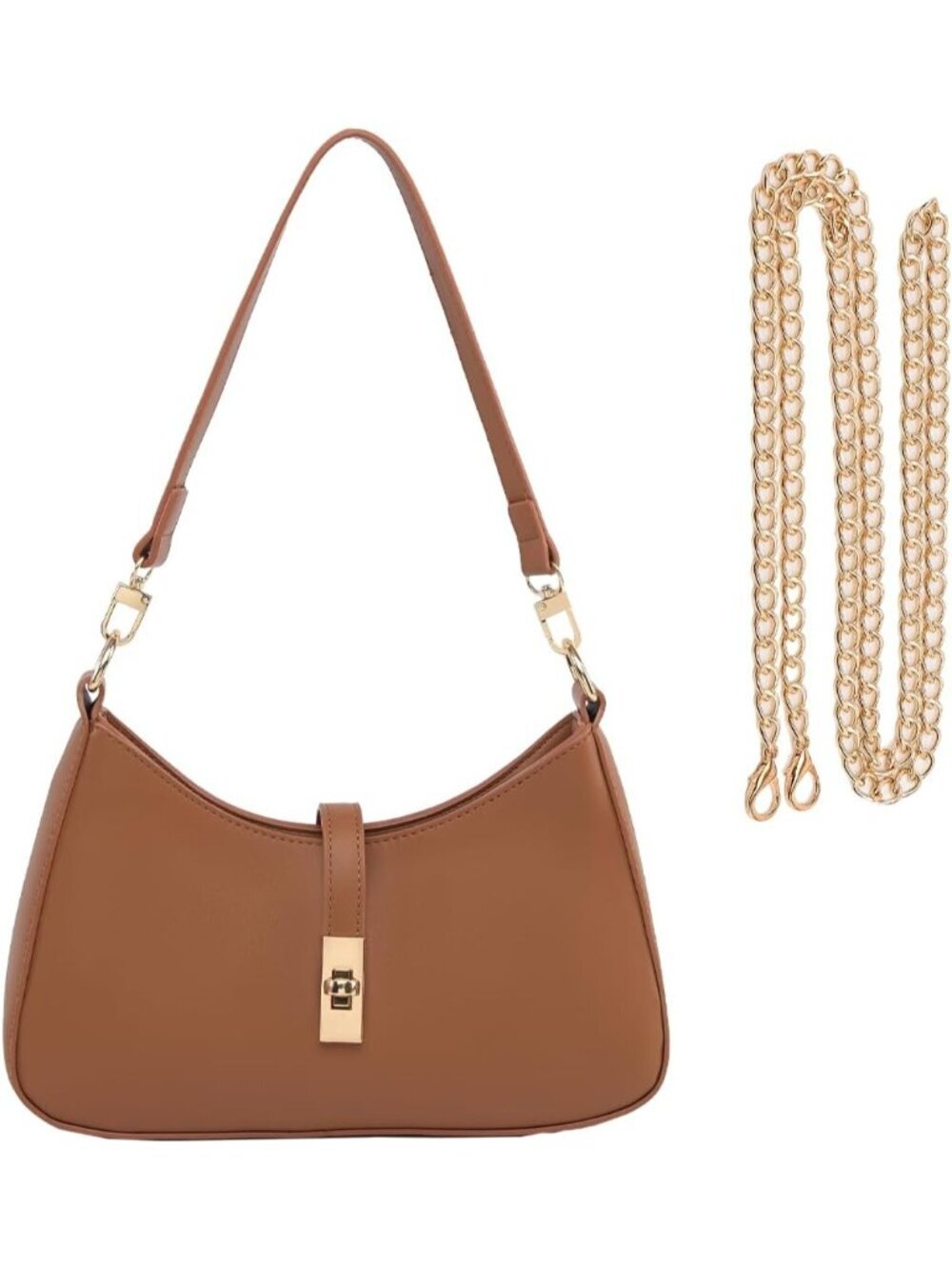 Women's Brown-a Premium Vegan Leather Twist Lock Crossbody Shoulder Bag